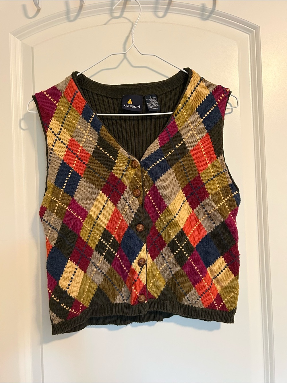 Vintage Lizsport Multicolor Argyle Knit Vest Sweater- cotton blend